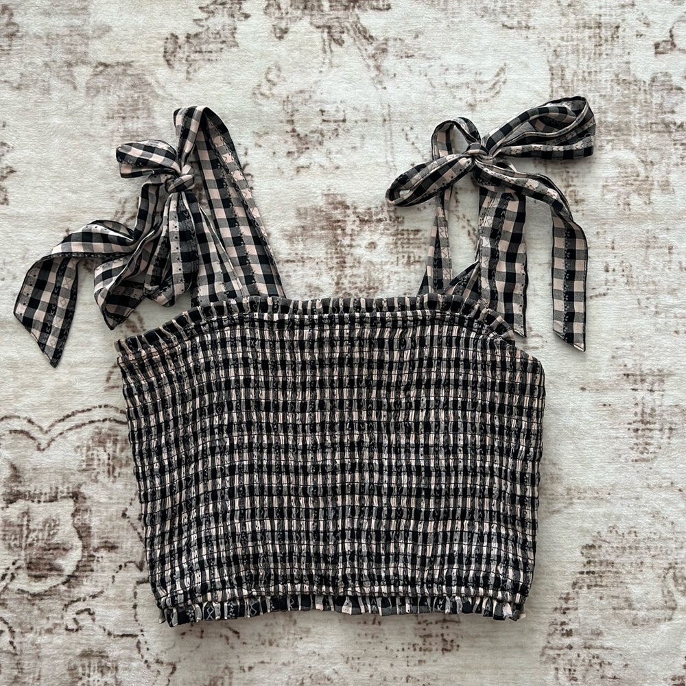 Le Lis Black and Pink Gingham Tank Top